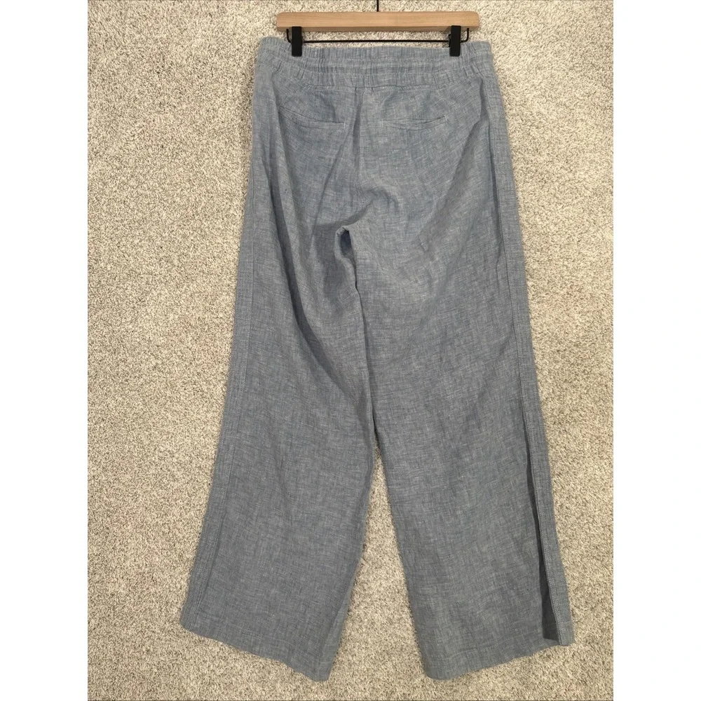 Athleta Cabo Wide Leg Pants Size 10 100% Flax Linen Light Blue Zip Pockets Vacay - Picture 3 of 10